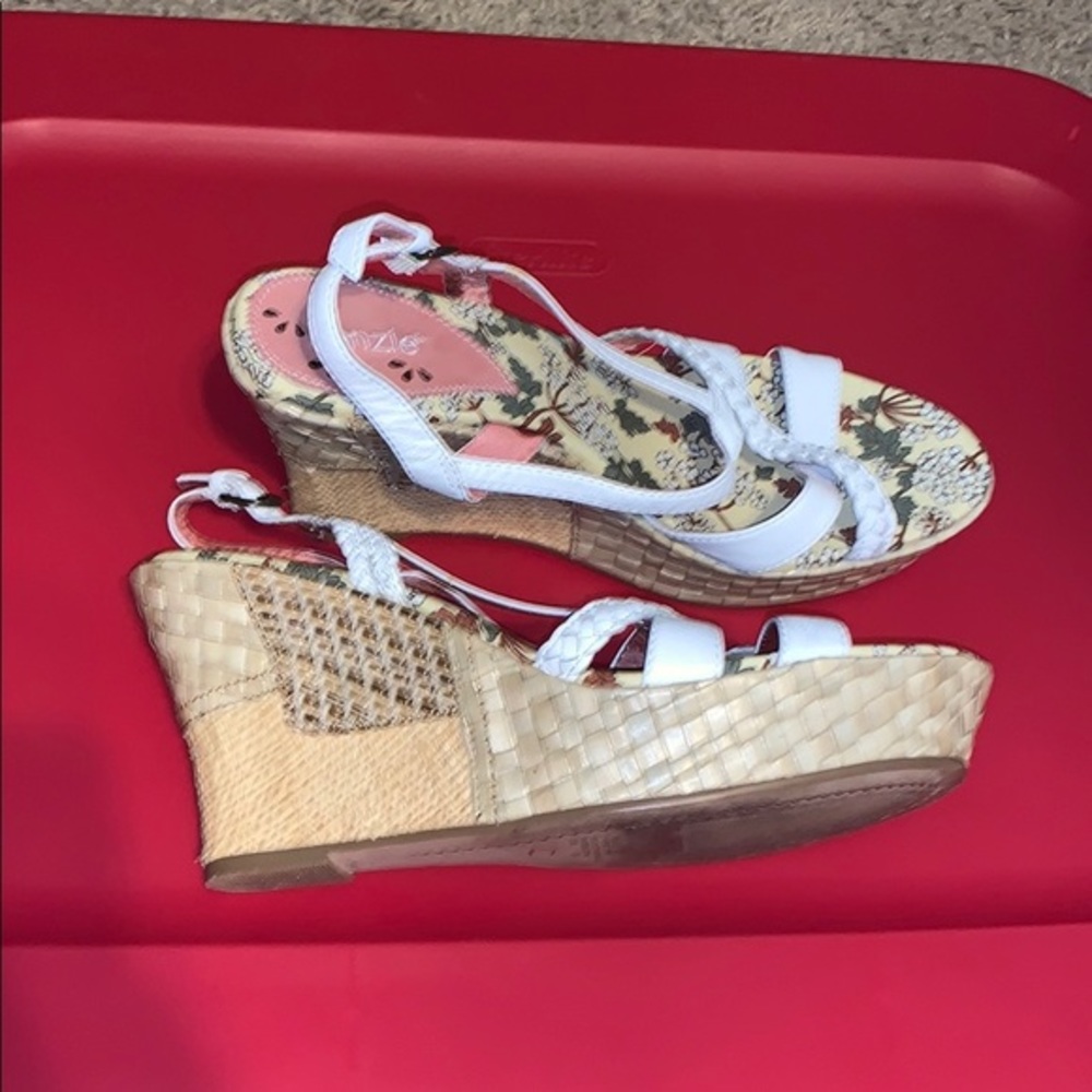Kenzie leather white braided patchwork wedges 10
